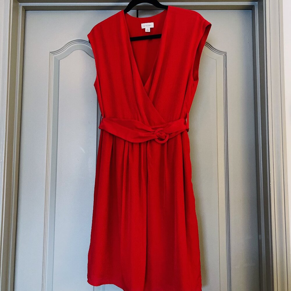 Witchery Red 100% Silk Wrap Dress Belted Sleeveless Midi Size 12